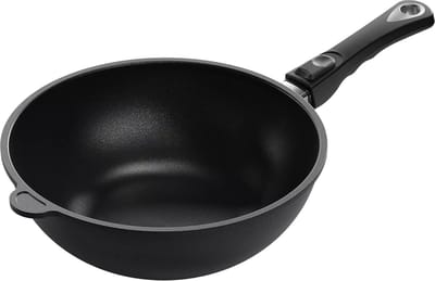 AMT Gastroguss Wokpan Ø 28 cm hoogte 11 cm 2,2 liter met afneembare steel LOTAN® antiaanbaklaag geschikt voor alle warmtebronnen incl. inductie