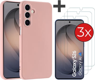 Hoesje geschikt voor Samsung Galaxy S26 hoesje zacht siliconen met 3 Stuks gehard glas Screenprotectors - Arara backcover - Zand