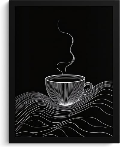 Fotolijst inclusief poster - Posterlijst 30x40 cm - Posters - Lijntekening - Koffiekop - Zwart - Foto in lijst - Keuken decoratie muur - Wanddecoratie accessoires - Muurdecoratie - Schilderijen