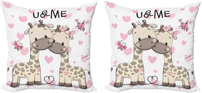 ABAKUHAUS Dier Kussenhoes Set – Decoratief 40x40 cm – 2x Dubbelzijdig Digitaal bedrukt – Multicolor Giraffen & Harten