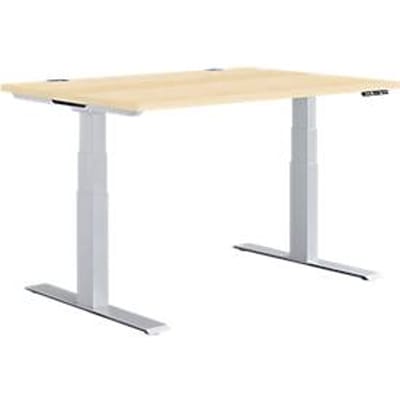 Schäfer Shop Genius bureau MODENA FLEX, elektrisch in hoogte verstelbaar, rechthoekig, T-poot, B 1200 x D 800 mm, ahorn/blank aluminium