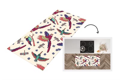 Keukenloper 120x50 cm - Keukenmat vinyl Patronen - Vintage - Vogels - Keukenmatten loper - Keuken vloerkleed tapijt