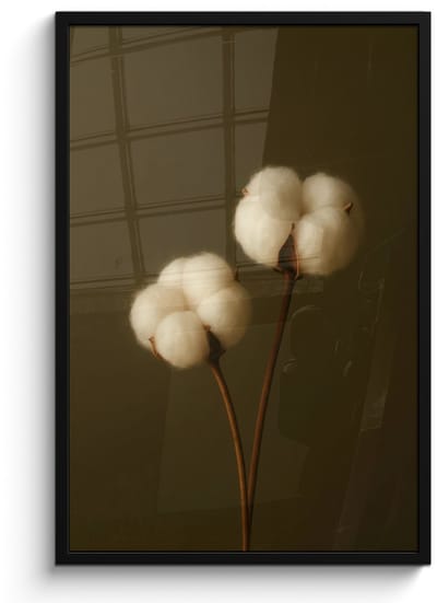 Poster in lijst - Fotolijst 60x90 cm - Posters - Takken - Katoen - Wit - Bollen - Posterlijst zwart - Decoratie - Wanddecoratie woonkamer - Muurdecoratie slaapkamer