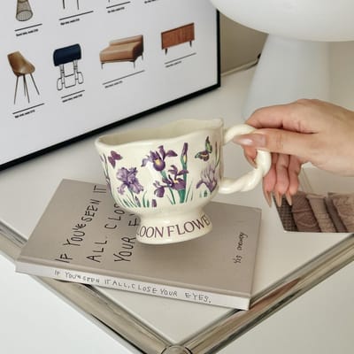 Origineel Design Gevoel Windgong Bloemenmok Keramische Waterbeker Vrouwelijke Cadeau voor Leraar Koffiekopje High Tea Kopje 301-400ml