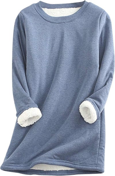 Dames Langer Mouw O-Hals Trui met Hartpatroon - Dikke Fleece en Comfortabele Casual Blouse voor Thuis