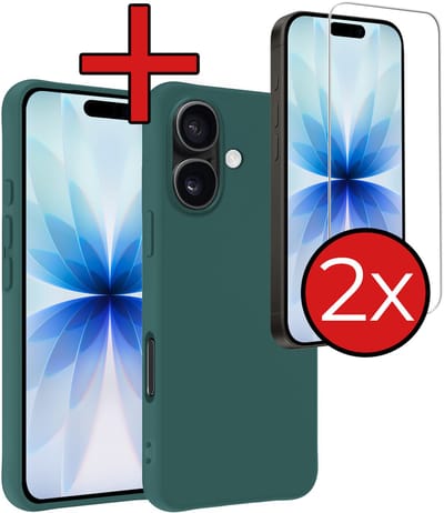 Hoesje - Met 2x Screenprotector - Geschikt voor Apple iPhone 17 - Sterk & Shockproof - Telefoon Hoes - Back Cover - Siliconen Case - Telefoonhoes - Donkergroen