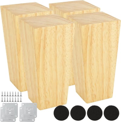 La'Moussawi ® Set van Vier Massieve Houten Meubelpoten met Antislip Onderlaag voor Diverse Meubelstukken