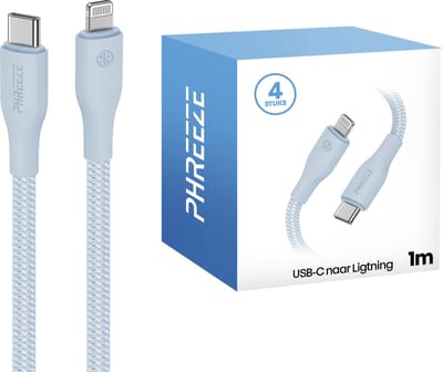 Blauwe oplaadkabel geschikt voor Lightning naar usb kabel - 4 stuks - Phreeze