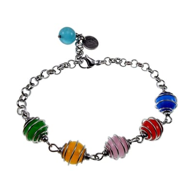 Armband Dames - RVS - Ronde Schakelarmband met Kleurrijke Kattenoogstenen – Verstelbaar 15cm tot 20cm
