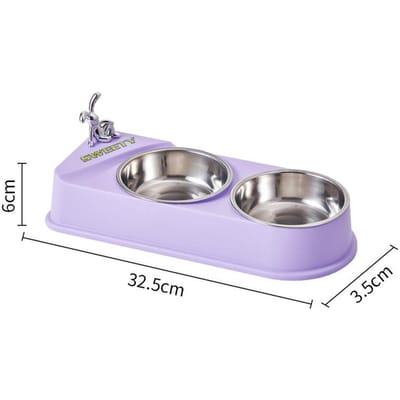 Huisdier Roestvrij Staal Dubbele Kom Kattenbak en Hondenbak Antislip en Anti-stoot Huisdierenbak Vlinder Kattenvoerbak Hondenvoerbak 32.5*3.5*6cm