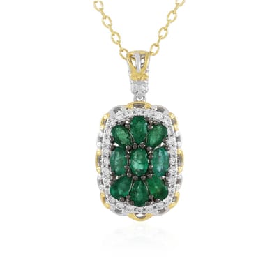 Cavill - Elegante Vergulde Zilveren Halsketting - Zambia Smaragd Ovaal & Druppel 2,286 Ct - Cambodjaanse Zirkonen - Luxe Sieraad