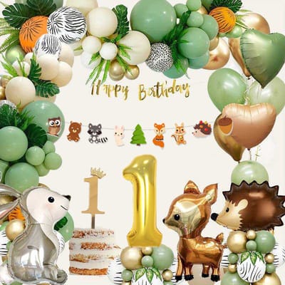 FeestmetJoep® 64-delig feestpakket Jungle 1 jaar verjaardag - Jungle thema feestje 1 jaar - Jungle versiering - Jungle feestartikelen - Jungle slinger - Jungle ballonnen - Jungle kinderfeestje - Dieren verjaardag versiering