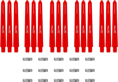 XQMax Dart Shafts - 5 Sets (15 stuks) - Medium - Rood - Plus Veerringetjes - Darts Shafts