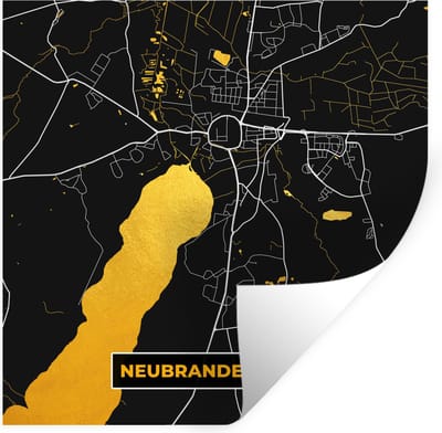 Muurstickers - Sticker Folie - Neubrandenburg - Goud - Kaart - Plattegrond - Stadskaart - Duitsland - 100x100 cm - Plakfolie - Muurstickers Kinderkamer - Zelfklevend Behang XXL - Zelfklevend behangpapier - Stickerfolie