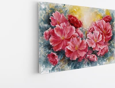 Saammp Canvas Schilderij - Roze abstracte bloemen - 30x20 - Foto op canvas - Wanddecoratie - Muurdecoratie Woonkamer - Kantoor Decoratie