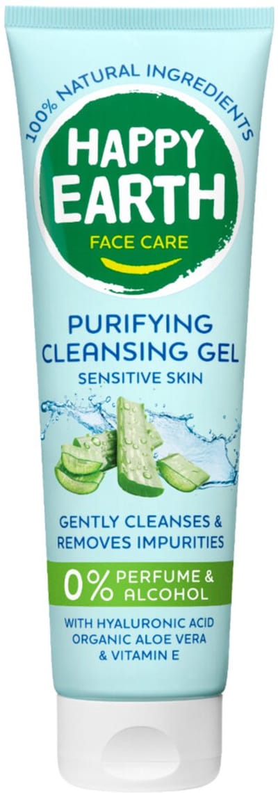 Happy Earth Zuiverende Reinigingsgel - 100% Natuurlijk - Met Hyaluronzuur, Aloë Vera & Prebiotica - Gezichtsreiniging - Vegan - 150 ml