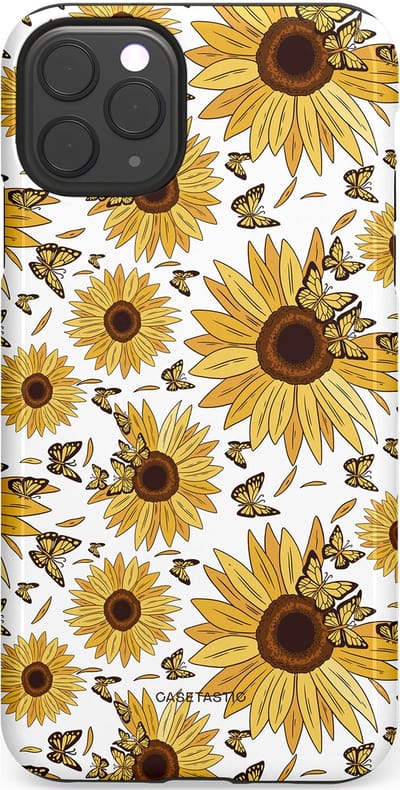 Casetastic Hoesje Geschikt voor Apple iPhone 11 Pro Max - Stijlvolle Beschermende Duo-layer Case - Zonnebloem Zomer met vlinders
