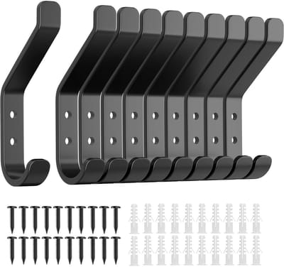 EXCITAT Kapstokhaken - set van 10 - Schroefvaste haak - 10 cm - Metaal - Geschikt voor akoestische panelen - slaapkamer, woonkamer, badkamer - Geschikt voor jassen, jacks, hoeden - zwart