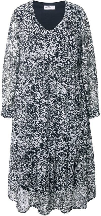 Studio Untold - Dames - Midi-jurk A-lijn structuur met paisley - Zwart - Maat 42+