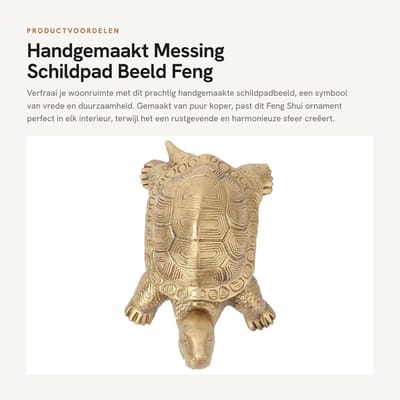 Dailygoods- Schildpad Beeld - Handgemaakt Messing - Duurzaam Ornament - Feng Shui Decoratie - Symbool van Vrede - Professioneel Ontwikkeld