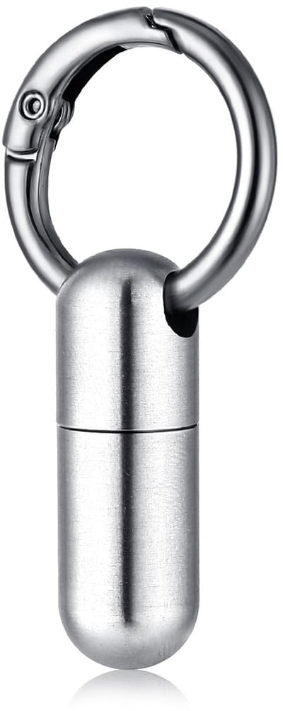 Dailygoods- Pillenkoker Draagbaar - Pillendoosje Sleutelhanger - Waterdicht - Titanium - Karabijnhaak - Kleine Opbergdoos - 2,08 × 1,02 × 1,2 cm - Pillenhouder
