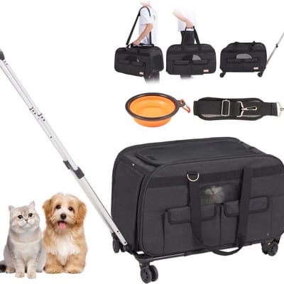Hondentrolley Opvouwbare hondenrugzak Max.15,8kg Draagvermogen Transporttas Gemaakt van 600D Oxford Doek Hondentrolley met 4 wielen Opbergzakken Huisdierentrolley Ideaal voor autotochten Excursies