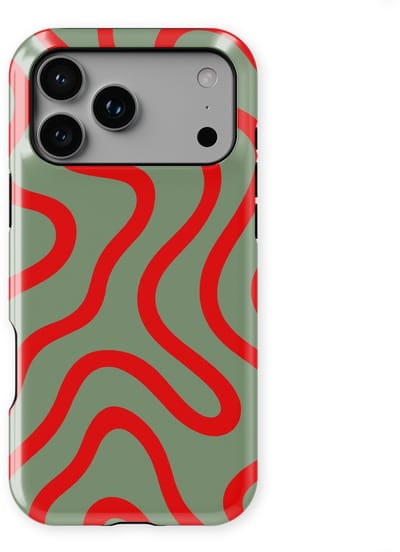 DripCase Curvy Lines Hoesje geschikt voor iPhone 17 Pro | Backcover met Mag | Design Tough Case geschikt voor iPhone 17 Pro Crimson Terrain