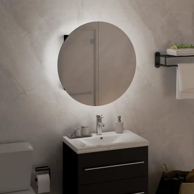vidaXL - Badkamerkast - met - ronde - spiegel - en - LED - 40x40x17,5 - cm - zwart