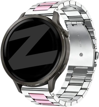Bandz Stalen 'Classic' Bandje geschikt voor Garmin Vivoactive 4s / Vivomove 3s / Venu 4 - 41mm / Venu 3s / Venu 2s / Forerunner 265s / Forerunner 255s - Zilver/Roze