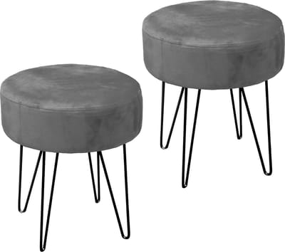 Unique Living Kruk Davy - 2x - velvet - grijs - metaal/stof - D35 x H40 cm
