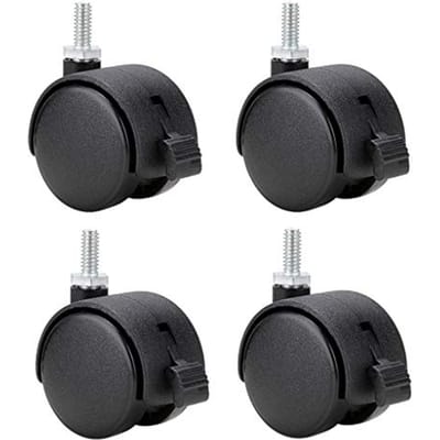 4 stuks 1,5  nylon kunststof zwenkwielen met remmen, steeldiameter 5/16  voor kantoorstoelen, gamestoelen, keukenplanken, banken