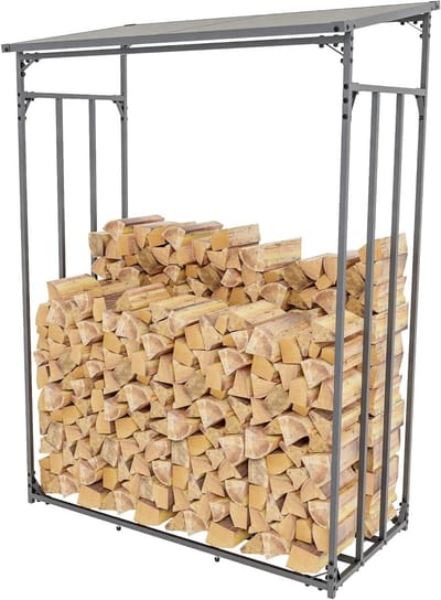 Houtopslag Rek - Houthok Buiten - Openhaard Hout Opslag - Weerbestendig Aluminium - 185 cm Hoog - Antraciet
