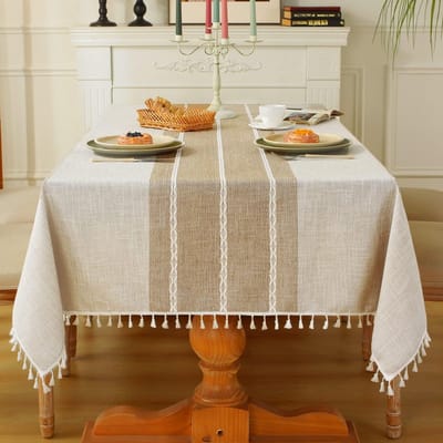 Tafelloper-Rustiek Tafelkleed Katoenen Linnen Jute - Waterdicht - Koffie - 55''x70'' - 4-6 Zitplaatsen - Rechthoekig