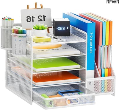 RFWR® Bureau Organizer met Ordnerhouder en 5 Lagen Brievenbakje voor Kantoor en Thuis