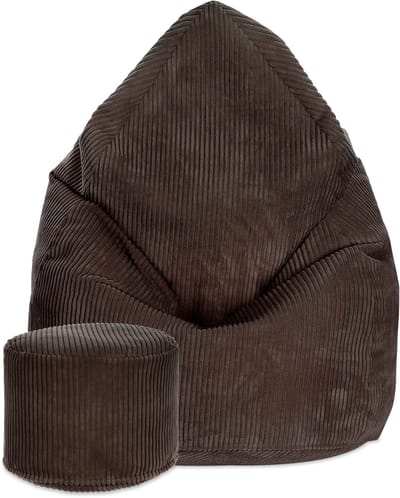 DreamRoots Zitzak voor Volwassenen of Kinderen – Corduroy Beanbag met Voetsteun en Afneembare Hoes – Inclusief Vulling – 80x80x120 cm – Dark Chocolate