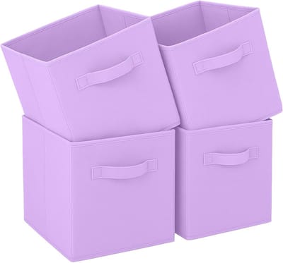 Opvouwbare Opbergdozen van Stof met Handvatten voor Thuis, Kinderkamer en Speelgoedorganisatie, Set van 4, 26.7 x 26.7 x 28cm, Paars - Ideaal voor Ruimtebesparing en Opruimen