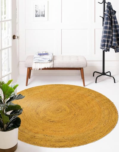 Jute Vloerkleed - Rond Kleed - Woonkamer Decoratie - Handgeweven Ambacht - 180x180 cm - Geel