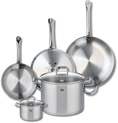 Set van 3 Kookpannen 24, 28 en 32 cm en 2 braadpannen 14 en 26 cm Elo Profi Citrin