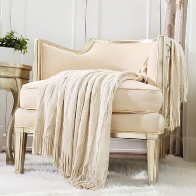 Rustieke Sofa Dekentje voor Thuisdecoratie, Zacht en Warm, Ideaal voor Reizen en Cadeaus, 127cm x 152cm Beige/Ivory