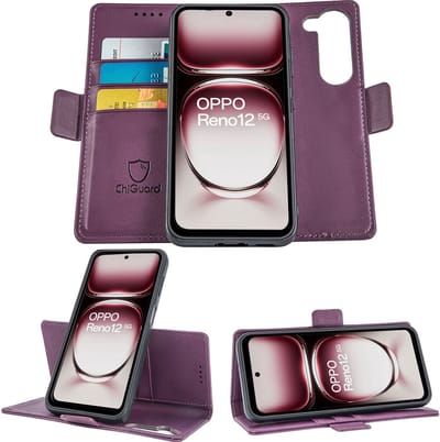 Geschikt voor OPPO Reno 12 - Book Case Hoesje - Uitneembaar Hoesje - Magnetische Sluiting - Portemonnee Paars