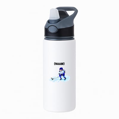 Hacebo® - ijshockey met eigen naam waterfles met rietje zwart - Sport - ijshockeyer - Sport - water fles - 650ML