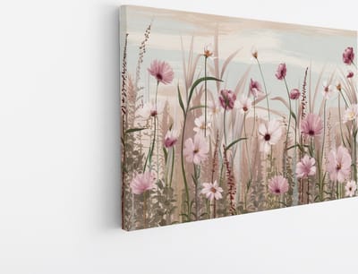 Saammp Canvas Schilderij - Abstracte Roze Bloemen - Natuur - 45x30 - Foto op canvas - Wanddecoratie - Muurdecoratie Woonkamer - Kantoor Decoratie