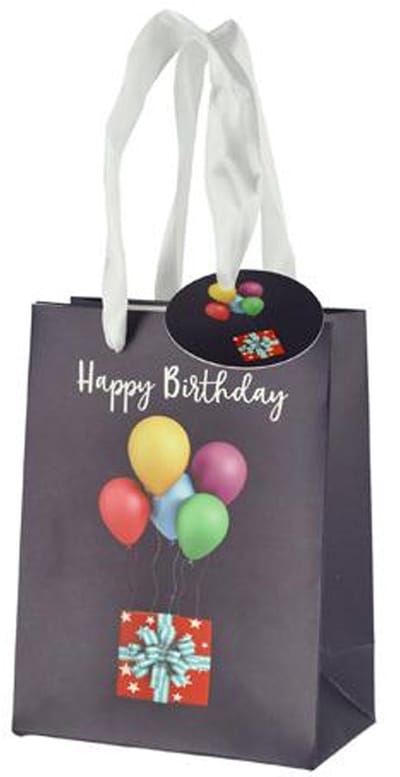 Cepewa verjaardag giftbags/cadeau tasjes - zwart - happy birthday - ballonnen - 11 x 14 x 6 cm