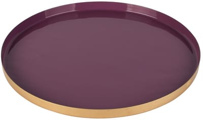 Dekoratief | Dienblad rond, aubergine/goud, metaal, 26x26x2cm | A258157
