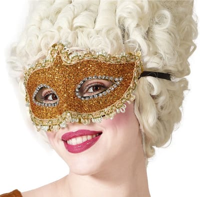 Atosa Verkleed gezichtsmasker Venetiaans - goud glitters - volwassenen - Carnaval/gemaskerd bal - oogmaskers