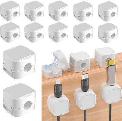 Dailygoods - 12 stuks kabelclip-organizer, magnetische kabelhouders, zelfklevende kabelklemmen, zelfklevende kabelhouders, organizer voor kabelhouder voor thuis, telefoon, USB, auto (wit)