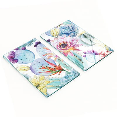 Decoratieve snijplanken van gehard glas met cactusbloemen, 2x30x52 cm