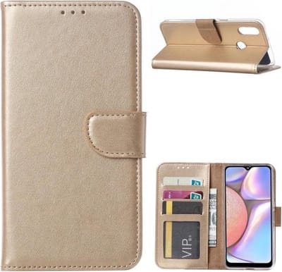 LuxeBass Hoesje geschikt voor Samsung Galaxy A10e (Lite) - Bookcase Goud - portemonnee hoesje gsm hoesje - telefoonhoes - telefoonhoesjes