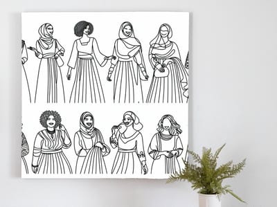 Line art dikke dames schilderij | Dansen in de lijnen: voluptueuze dames in artistieke vormen | Kunst - 50x50 centimeter op Dibond | Foto op Dibond