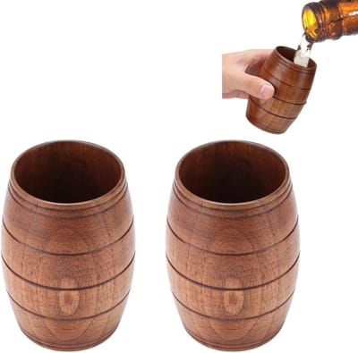 Houten Bier- en Koffiemok Set van 2, Met Touw, Gemeten Mok voor Bier, Koffie, Thee en Sap